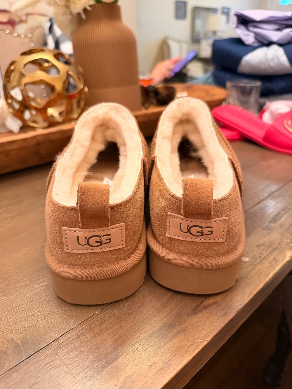UGG Chestnut Suede Slip-On Slippers with Plush Lining